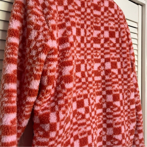 Nicola Bee Pink and Orange Checkerboard Zip front Fleece Jacket, Large - Picture 10 of 10